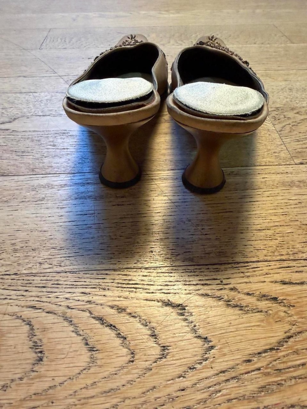 Nine West Tan Embroidered Slip-On Heeled Mules - Picture 5 of 8